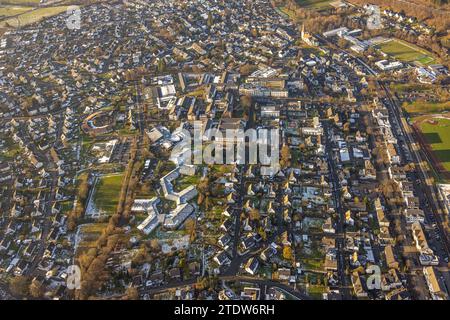 Aerial view, local view of residential area, Josefsheim Bigge social institution with sports field, Eduardus Hospital and Elisabeth Clinic Bigge Hospi Stock Photo