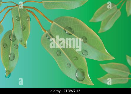 background with leaves with dew drops Stock Vector