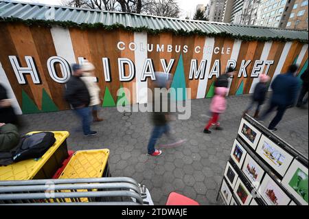 New York, USA. 19th Dec, 2023. General overview of the Columbus Circle Holiday Market, New York, NY, December 19, 2023. The winter market is an annual event for vendors selling crafts, arts, food and holiday related items. (Photo by Anthony Behar/Sipa USA) Credit: Sipa USA/Alamy Live News Stock Photo