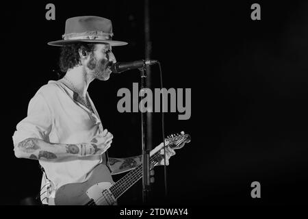 The singer Leiva performs during a concert at the WiZink Center, on 19 December, 2023 in Madrid, Spain. Stock Photo