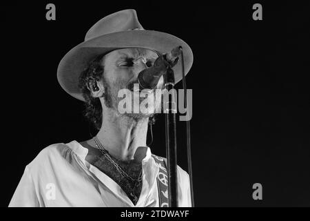 The singer Leiva performs during a concert at the WiZink Center, on 19 December, 2023 in Madrid, Spain. Stock Photo