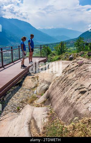 Capo di Ponte: Municipal Archaeological Park of Seradina-Bedolina, rock art sites, rock drawings in Valcamonica (Camonica Valley), petroglyphs in Bres Stock Photo