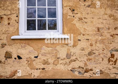 Detail of the wall of The Gemeinhaus at the colonial Moravian settlement in Historic Bethabara Park in Winston Salem, North Carolina. Stock Photo
