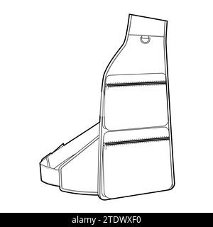 Sling Bag backpack silhouette bag. Fashion accessory technical illustration. Vector satchel front 3-4 view for Men, women, unisex style, flat handbag CAD mockup sketch outline isolated Stock Vector
