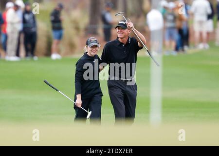 Orlando, Florida, USA. 17th Dec, 2023. Steve Stricker and Izzy Stricker walking up the 18th hole during Final Round of the PNC Championship golf tournament at the Ritz-Carlton Golf Club in Orlando, Florida. Darren Lee/CSM/Alamy Live News Stock Photo