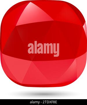 Low Poly Abstract Button, Shining Gemstone Design Element, Geometric Red Spherical Object with Shadow Effect on White Background Stock Vector
