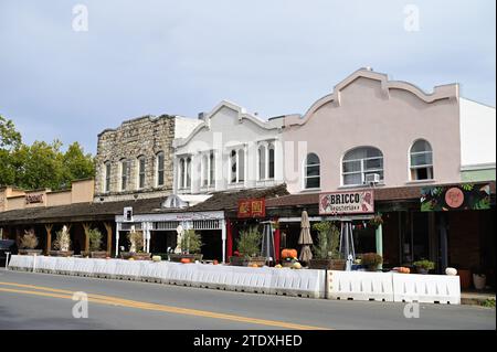 Calistoga, California, USA. A main street in Calistoga in the heart of Napa Valley. Stock Photo