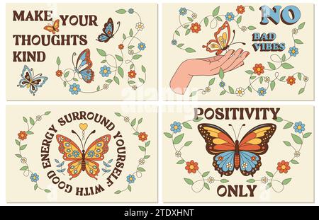 Vector Set of trendy posters in retro style Stock Vector