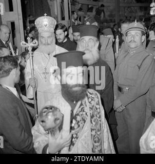 Easter celebration. Patriarch and priests in the Church of the Holy Sepulchre ca. 1950-1955 Stock Photo