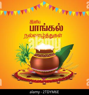 Vector illustration design of Tamil nadu harvest festival of Happy Pongal celebration. poster, banner, template background Stock Vector