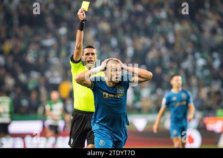 Lisbon, Portugal. 18th Dec, 2023. Kepler Laveran de Lima known as Pepe of FC Porto receives a yellow card during the Liga Portugal Betclic match between Sporting CP and FC Porto at Estadio Jose Alvalade . (Final score: Sporting CP 2 - 0 FC Porto) (Photo by Henrique Casinhas/SOPA Images/Sipa USA) Credit: Sipa USA/Alamy Live News Stock Photo