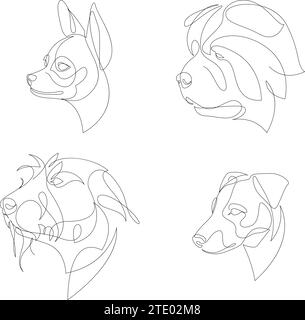 Breeds of dogs drawn in minimal style set. One line dogs. Vector illustration Stock Vector