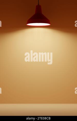 Lamp shines from above on empty podium background, interior design, free space. 3d render Stock Photo