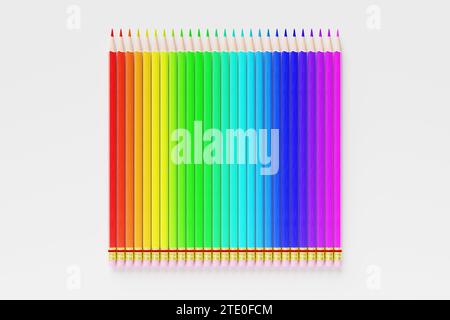 Colored pencils  for highlighting and coloring on a white isolated background.3D illustration. Stationery Stock Photo