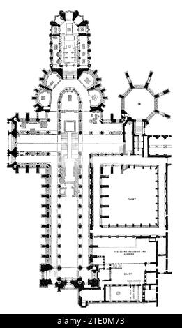 Vintage 1854 engraving of a ground plan of Westminster Abbey, London. Stock Photo