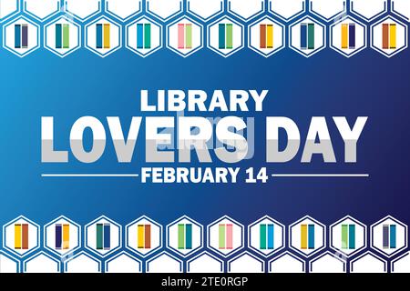 Library Lovers Day Vector illustration. February 14. Holiday concept. Template for background, banner, card, poster with text inscription. Stock Vector