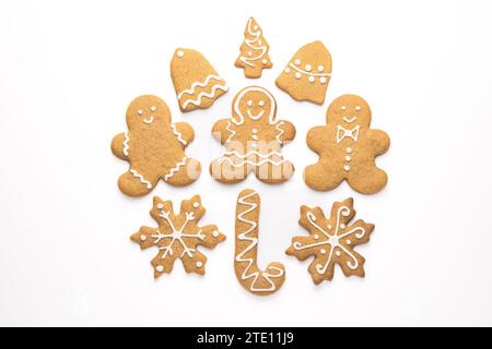 Gingerbread cookie of a Christmas tree with icing isolated on white background Stock Photo