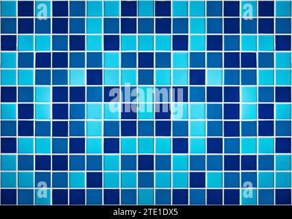 Detailed bath tiles. Light blue and dark blue ceramic wall or floor tiles, abstract background Stock Photo