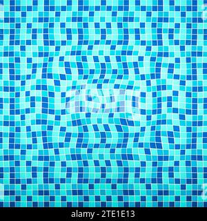 Bottom of a pool with waves. Water waves with blue tiles. Water surface texture. View from above Stock Photo