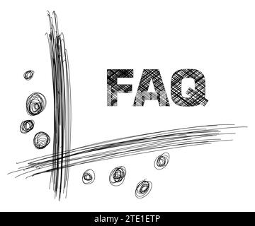 FAQ - Frequently Asked Questions Text Sketch Black White Isolated Stock Photo