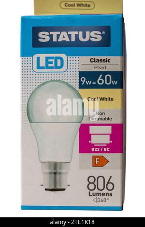 Status classic pearl light bulb lightbulb LED cool white non dimmable energy saving lamp set on white background Stock Photo