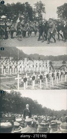 05/31/1919. Paris. In the Suresnes cemetery. 1.-Arrival of President Wilson (X), for the celebration of Memorial Day, in honor of the North American Soldiers who died in the Campaign. 2.-the Adorned Graves. 3.-President Wilson's speech (X). Credit: Album / Archivo ABC / M. Rol Stock Photo