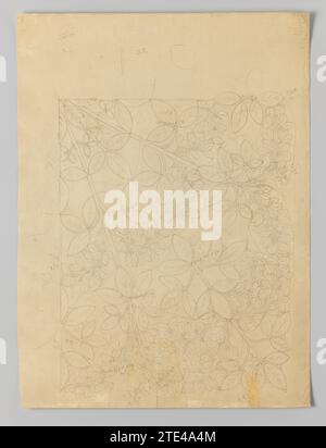 Design drawing on drawing paper for a rug of bobbin with golden rain branches and flowers, Louise Wilhelmina van der Meulen -Nulle, c. 1912 Design drawing on drawing paper for a rug from Kloskant: Duchesse side. The design with golden rain motif was made by Mrs. Van der Meulen-Nulle. See also the corresponding lace patterns and the burst of rug, performed by Mrs. Bloemink-van Baeren. Apeldoorn paper. pencil drawing Design drawing on drawing paper for a rug from Kloskant: Duchesse side. The design with golden rain motif was made by Mrs. Van der Meulen-Nulle. See also the corresponding lace patt Stock Photo
