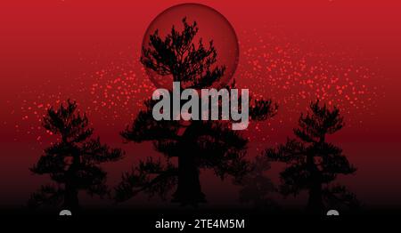 Mystical Dusk Silhouettes of Trees in the Moonlight Stock Vector