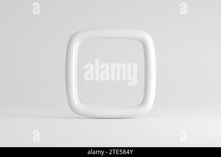 White glass or ceramic frame on dark background. Abstract 3d render, minimalistic background, modern graphic design. Stock Photo