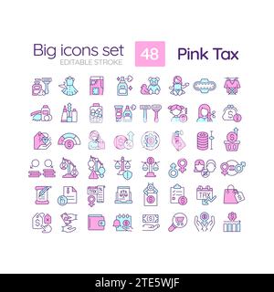 2D editable multicolor big linear icons set for pink tax Stock Vector