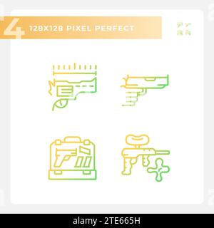 2D pixel perfect gradient weapons icons set Stock Vector
