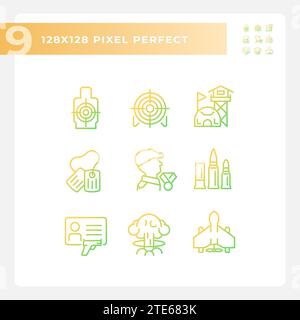 2D pixel perfect weapons gradient icons set Stock Vector
