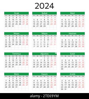 TURKISH calendar for 2024. Printable, editable vector illustration for ...