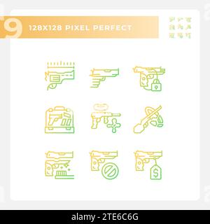 2D pixel perfect gradient weapons icons Stock Vector