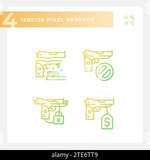 2D pixel perfect simple gradient weapons icons Stock Vector