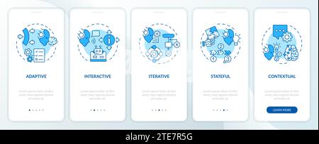 Walkthrough cognitive computing features with blue icons Stock Vector
