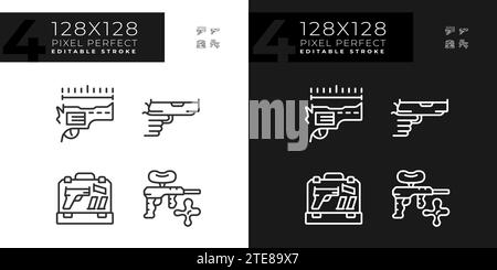 2D pixel perfect light and dark weapons icons set Stock Vector