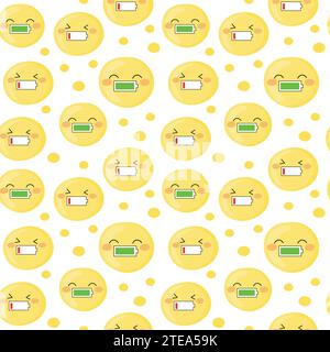 Funny seamless pattern with emojis empty and fully charged. Colorful doodle style illustration. Stock Vector