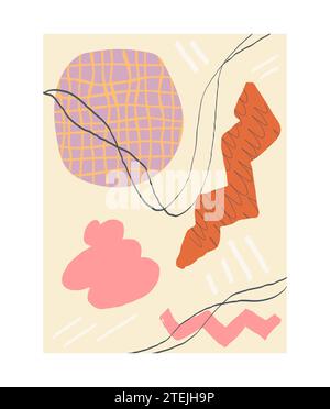 fashionable poster with abstract graphic shapes on a beige background. Minimalist forms in the style of modern art. Geometric posters in trendy retro Stock Vector