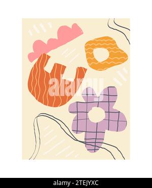 fashionable poster with abstract graphic shapes on a beige background. Minimalist forms in the style of modern art. Geometric posters in trendy retro Stock Vector