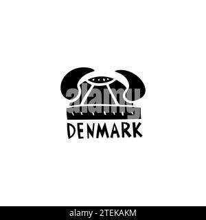 Vector Hand Drawn Denmark Label. Travel Skandinavian Illustration. Hand Writen Lettering Illustration. Danish Symbol Logo Stock Vector