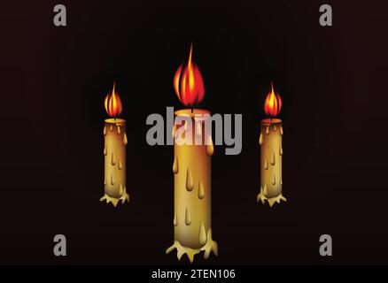 set of lit white candles Stock Vector