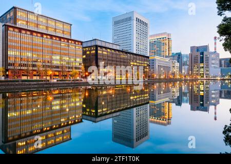 Tokyo, Japan in the Marunouchi Business District in at dusk. Stock Photo