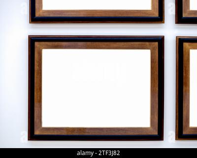Mockup white blank artist canvas on wooden square picture frame, horizontal style, isolated. Empty rectangular space for paintings, photographs on sim Stock Photo