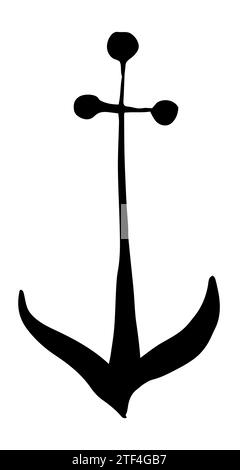 Anchor hand painted with black ink brush, isolated on white background. Vector illustration Stock Vector