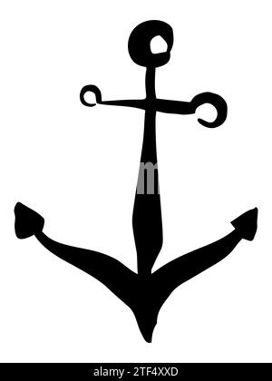 Anchor hand painted with black ink brush, isolated on white background. Vector illustration Stock Vector