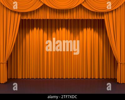 Luxury silk stage or window curtains. Interior design, waiting for show, movie end, revealing new product, premiere, marketing concept. 3D illustratio Stock Photo