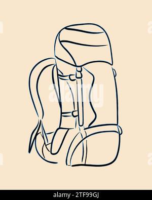 Vector isolated illustration of backpack for travel. Backpack for sports tourism and mountaineering. Equipment for hiking. Baggage transportation. Stock Vector