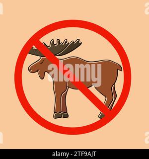 Vector isolated illustration of moose extermination prohibition sign. Prohibition of killing moose. Moose on the roads road sign. Stock Vector