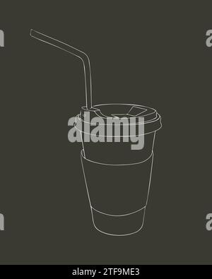 Vector isolated illustration of takeaway coffee cup with white outline. Stock Vector